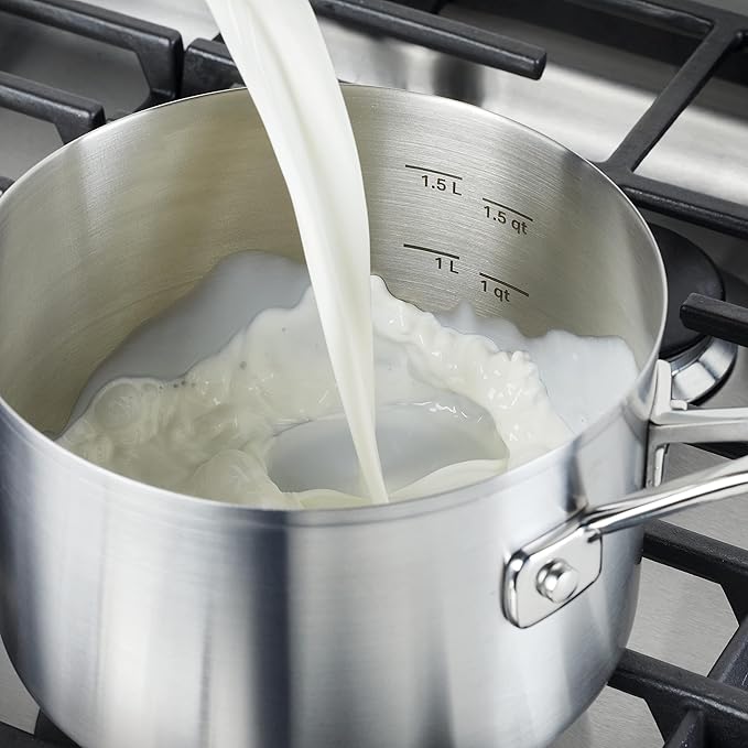 KitchenAid Stainless Steel Saucepan with Measuring Marks and Lid, 2 Quart, Brushed Stainless Steel