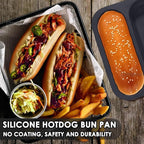 Silicone Hotdog Bun Pan, 6 Inch Standard Hot dog Bun Mold, 4 Cup Non-stick Homemade Hotdog Bun Baking Pans, Mini Baguette Pans, Dishwasher Safe, 2 Pcs (Grey)