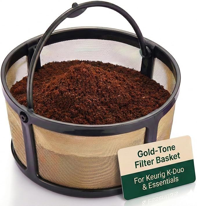 Reusable Keurig Mesh Coffee Filter Basket for K Duo, K-Duo Essentials, Keurig Duo Hot & Iced Coffee Makers by PureHQ – Refillable Gold Tone Carafe Filter for Ground Coffee