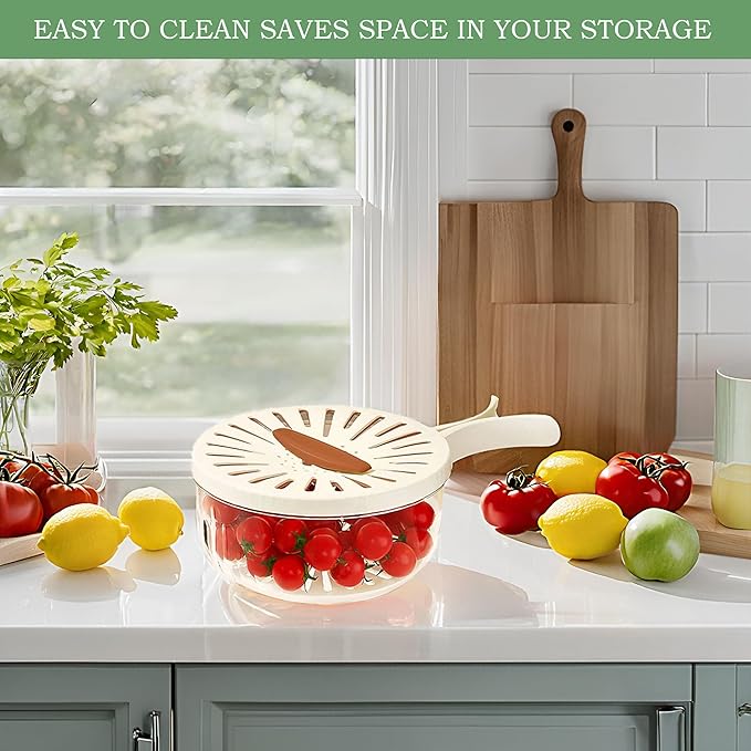 2 Pcs MultiPurpose Fruit Strainer Drain Basket with Lid & Collapsible Handle,2.85QT+1QT 2 in 1 Draining and Preservation Basket, Fruit Cleaner Bowl for Fridge Freshness and Outdoor Picnics