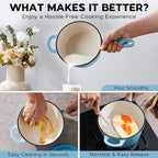 Onader 1 Quart Saucepan, Enameled Cast Iron Sauce Pan Pot, Small Kitchen Pot for Cooking with Lid, Enamel Dutch Oven Nonstick – Lake Blue