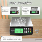 Large Digital Kitchen Scale 40kg/88lb Stainless Steel Price Computing Scale Counting Scale Deli Scale with LCD Display for Baking Bread Cooking Meat Prep Parts and Coins Adapter Included (Black)