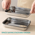 Navaris Breading Trays Set - Toaster Oven Pan - 3 Stainless Steel Trays for Food - Stainless Steel Tray for Bread Crumb Dishes Panko Schnitzel - Breading Tray for Fish and Meat