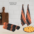 Urban Villa Halloween Kitchen Towels 100% Cotton Set of 3 Dish Towels - 20x30 Inches Highly Absorbent Quick Drying Dish Towels for Kitchen with Hanging Loop Hand & Tea Towels (Orange & Black Striped)