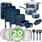 NutriChef Professional 20 Pc Kitchen Set in Navy Blue - Durable Non-Stick Pots and Pans with Bakeware, Compatible with Any Cooktop, Easy Clean