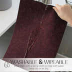 Romanstile Vinyl Placemats Set of 4-12 X 18 Inch - Heat Resistant Non-Slip Embossed Floral Place Mats 100% Waterproof Oilproof Wipeable Faux Leather Table Mats for Kitchen/Dining/Party, Burgundy