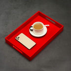 Sturdy Red Acrylic Serving Tray with Handles - 10x15Inch, Coffee, Appetizer, Breakfast, Butler Tray - Kitchen Countertop & Vanity Table Organizer