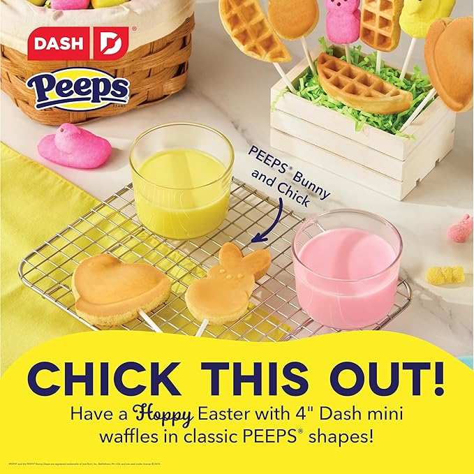 PEEPS x Dash Chick Mini Waffle Maker for Individual Waffles, Hash Browns, Keto Chaffles with Easy to Clean, Non-Stick Surfaces, 4 Inch - Yellow