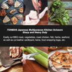 TONMA Kitchen Scissors All Purpose [Made in Japan] Japanese Kitchen Shears with Micro Serrated, Solid Stainless Steel Build Heavy Duty Cooking Scissors for Food, Mirror-Finished, Dishwasher Safe