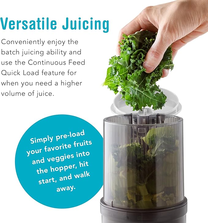 Shine Multi-Batch Compact Cold Press Juicer SMB-1, Hands-Free, Hopper Continuous Feed, Portable