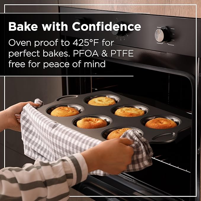 Wrenbury Nonstick Mini Buntz Cake Pan Non Stick for Baking - 6 Cup Bundtlette Fluted Cake Tin for Small Cakes - PFOA Free and Dishwasher Safe - 3.75” Cup Width