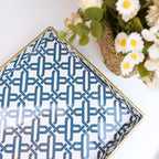 Spsyrine White Serving Tray, Plastic Marbling Tray for Coffee Table, Stylish Rectangular Decorative Tray with Handles, Ottoman Tray for Living Room, Bathroom, 15.6” X 10.2"