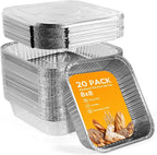 8"x8" Disposable Aluminum Foil Pans with lid - 20 Pack Square Baking Pans Disposable Food Containers with Lids Heavy Duty Tin Foil Pan for Baking Cake, Oven Cooking, Heating, Storing, Meal Prepping