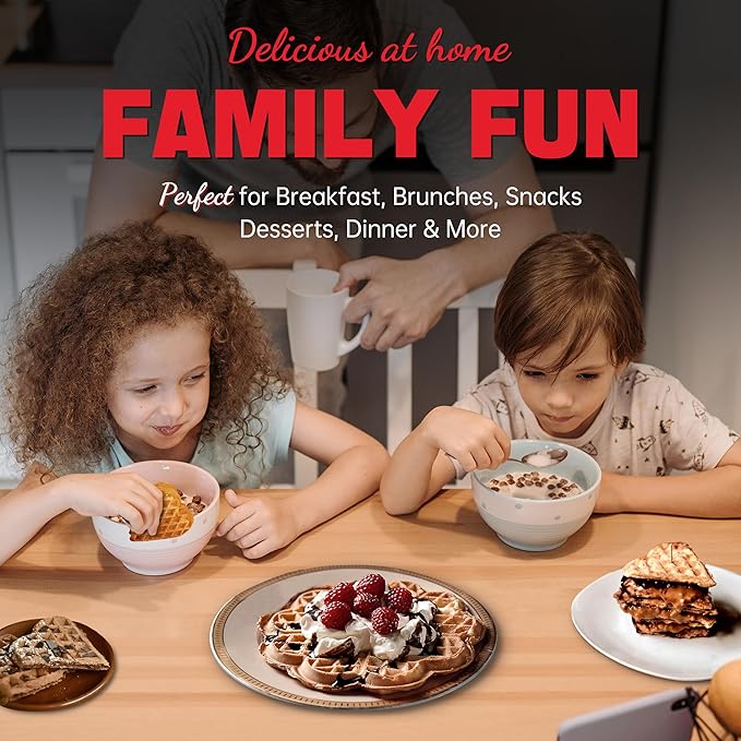 Mini Heart Shaped Waffle Maker, Thin Waffle Maker Iron with Shade Control, Make 7'' Large Waffle or 5 Mini Heart Waffles, Non Stick Cooking Plates with Fast & Even Heating