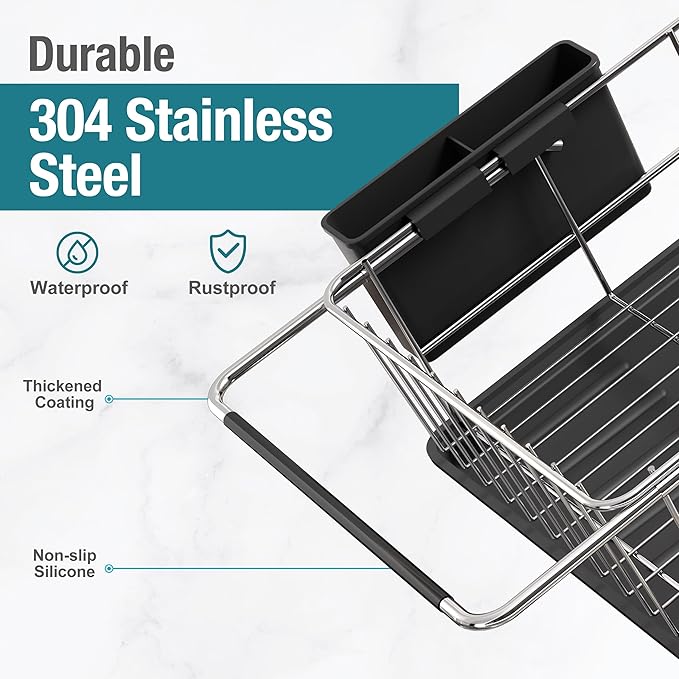 MAJALiS Sink Dish Drying Rack - Use for Countertops & in-Sinks & Over-Sink, Stainless Steel Dish Drainers for Kitchen Counter, Inside Sink Dish Dryer Racks, 10.4''W x 15.5''~23.5''L, Silver