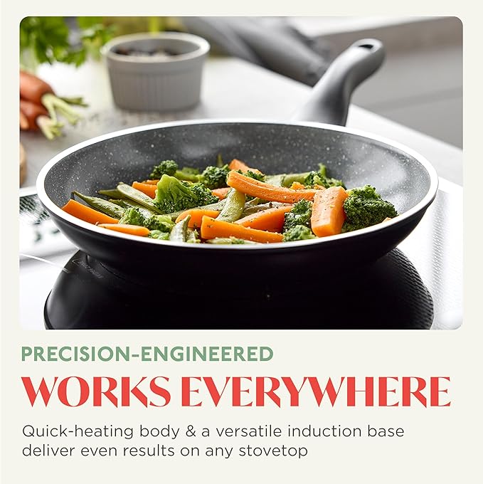 Rigoletto 8” Nonstick Frying Pan Skillet, Made in Italy, Vesuvio Layered Ceramic PFAS-Free Surface, Induction Ready, Dishwasher & Metal Utensil Safe, Granite Finish, Stay-Cool Handle, Black