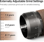 HiBREW G4B Manual Coffee Grinder with External Adjustable Dial - Aluminum Conical Burr Mill, Numerical Settings & Travel Case, Coarse to Fine Grind for Espresso Pour Over Moka Pots. 22g Capacity
