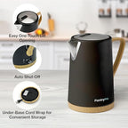 1.7L 1500W Wide Mouth Electric Kettle - Stainless Steel Interior - Rapid-Boil - Auto Shut-Off, Boil-Dry Protection, Cool-Touch, LED Indicator - Black by The Display Guys