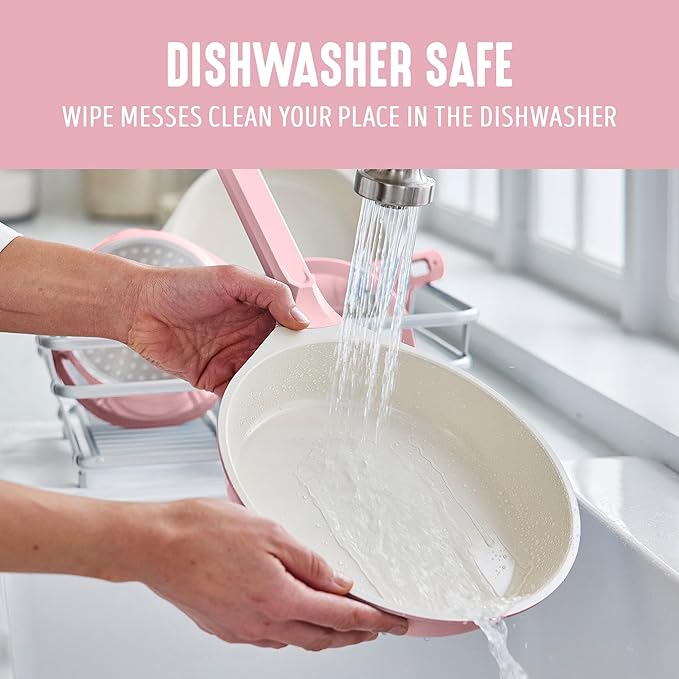 GreenLife 8 Piece Ceramic Nonstick Cookware Set, Induction Suitable Non Toxic PFAS-Free Pots & Pans, Dishwasher Safe, Cooking Set, Stock Pot, Saucepans & Frying Pans, Kitchen Cooking, Light Pink