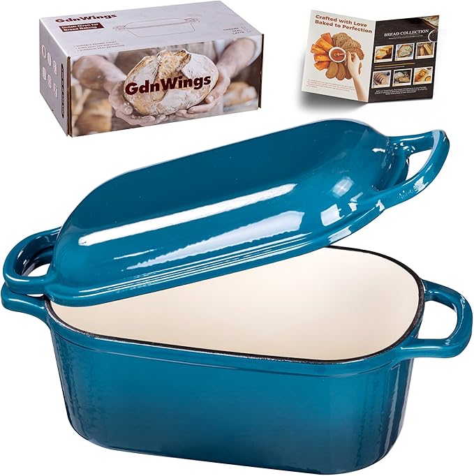 4.6 Quart Dutch Oven for Sourdough Bread Baking, Combo Oval Enameled Cast Iron Bread Pan with Lid, Bread Dutch Oven for a Crispy Crust, Teal