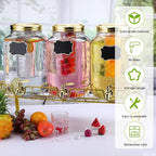 Lallisa 3 Pcs 2.5 Gallon Beverage Dispensers for Parties Glass Drink Water Dispenser with Stand Stainless Steel Leakproof Spigot Ice Cylinder Hanging Chalkboard Signs Pen(Gold)