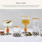 MACKENZIE-CHILDS Tumbler Glasses, Elegant Drinkware, Glasses with Gold Rim, 8 Ounces, Set of 2, Black-and-White Courtly Check