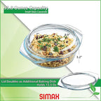Glass Casserole Dish, Clear Glass Round Casserole Dish with Lid and Handles, 1 Quart Covered Bowl for Cooking, Baking, Serving, Microwave, Dishwasher, and Oven Safe Cookware