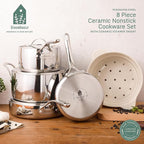 Bloomhouse - Two Time Oprah's Favorite Things Winner - 8 Piece Triply Stainless Steel Pots and Pans Cookware Set W/Sage Green Non Toxic Pro Ceramic Non Stick Interior