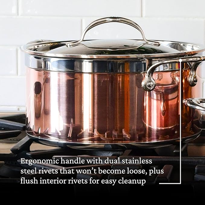 Hestan - CopperBond Collection - 100% Pure Copper Stock Pot, Induction Cooktop Compatible, 6 Quart