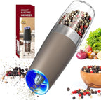 CIRCLE JOY Gravity Electric Pepper Grinder, Pepper Griner Mill Electric with LED Light, Battery Operated, Adjustable Coarseness, Washable 135ml Container, Brown