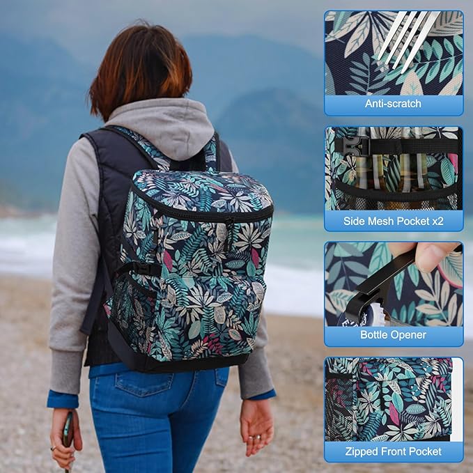 Cooler Backpack 33 Cans Backpack Coolers Insulated Leak Proof Soft Beach Cooler Bag for Men Women Ice Chest Backpack Camping Hiking Picnic Travel Cooler Lunch Backpack