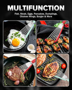 Silicone Fish Spatula Turner Set of 2, Thin Slotted Spatulas Turner for Nonstick Cookware,Heat Resistant Flexible Stainless Steel Kitchen Cooking Spatula Flipper for Fish, Egg, Pancake (RGN)