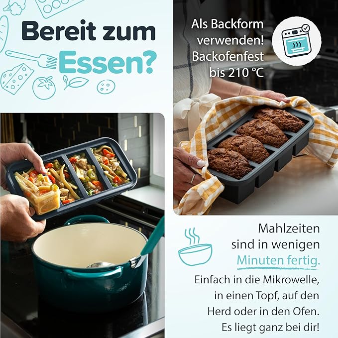 Souper Cubes 1 Cup Silicone Freezer Molds - Soup Cubes Perfect for Storing Broth, Rice, Leftovers and More - Silicone Freezer Trays with Lids for Meal Prep - Charcoal - 1-Pack