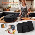 Insulated Casserole Carrier for Hot or Cold Food, Large Insulated Casserole Carrier, Reusable Lunch Box for Men/Women, for Men Adults Work Picnic Hiking Beach Fishing (Black) 17.12" x 11.42"x 4.53"