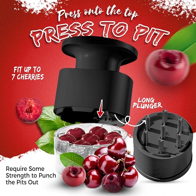 7-Hole Cherry Pitter, Hand Push Cherry Pitter Tool Pit Remover, Must Have Cherry Seed Remover, Quickly Pitting Cherries for Cherry Jam, Pies (Black)