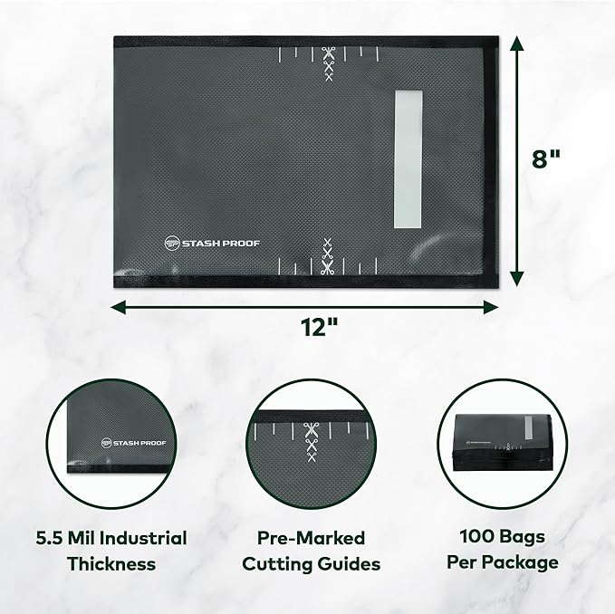 Vacuum Seal Bags 8" x 12" (100 Count) 5.5 Mil (Black and Clear) - BPA Free Commerical Grade Food Saver for Storage, Sous Vide, and Meal Prep Sealer Bag