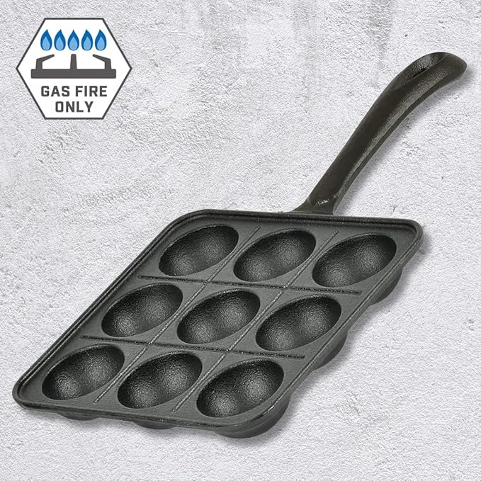 TIKUSAN Takoyaki Pan Cast Iron Takoyaki Maker Skillet Griddle Japanese Octopus Meat Ball Mold Maker for Gas Heater (9 Molds)