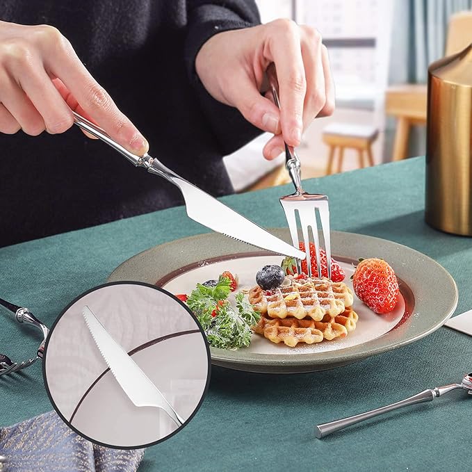 Lemeya 20-Piece Silverware Set for 4,Modern 18/10 Stainless Steel Flatware Set,Unique Rustic Cutlery Utensils Set,Spoon and Fork Set for Home, Restaurant,Wedding,Mirror Polished,Dishwasher Safe