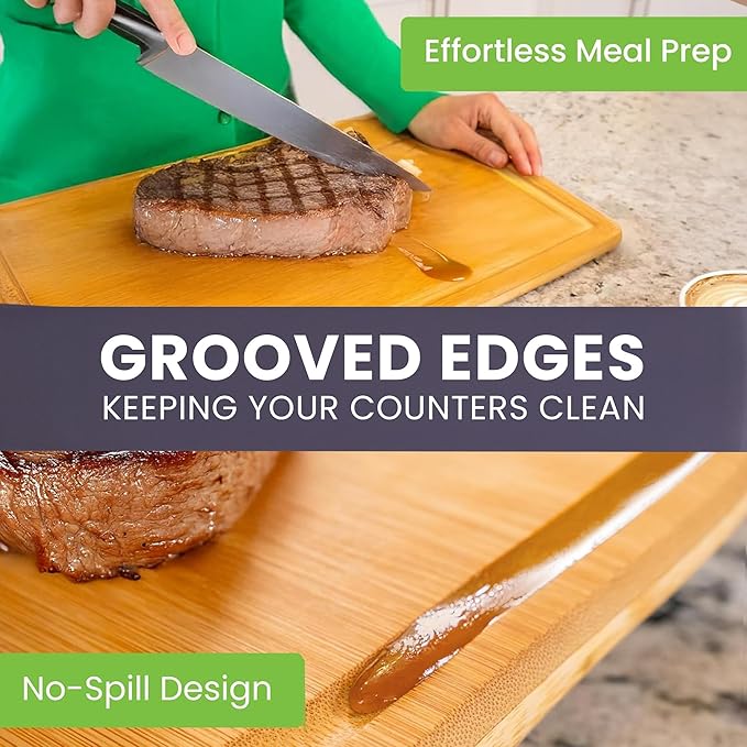 20 Inch Bamboo Wood Cutting Board Featuring Super-Sized Glue-Free Surface™ – Heavy Duty Butcher Block for Safe Meal Prep, Chopping & Carving with Lifetime Replacements - Rectangle