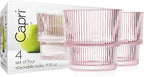 Glaver's Ribbed Drinking Glasses Set of 4, Pink Drink Glasses, Vintage Glass Cups. 11 oz Rocks Glasses, Stackable Whiskey Glasses, Modern Vintage Style, Blush