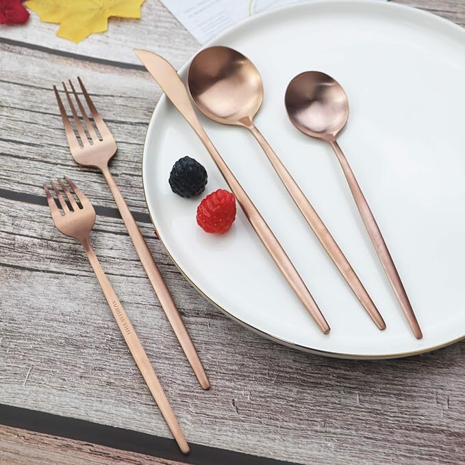 JASHII Flatware Silverware Set Stainless Steel Satin Finish Cutlery Set Service for 6, 30-Piece Spoons And Forks Kitchen Utensil Set, Dishwasher Safe (Matte Rose Gold)