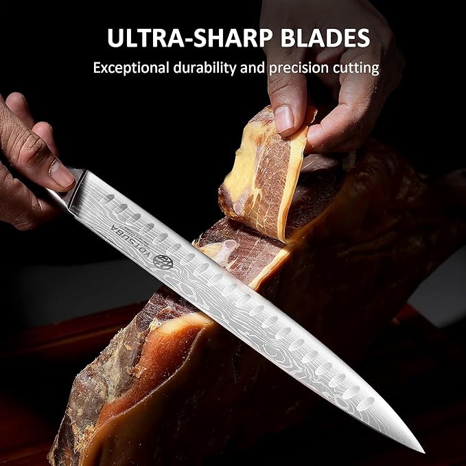 YOTSUBA Kitchen Knife Set with Block, High Carbon Stainless Steel Sharp Knife, with Gift Box (10 inch Slice Knife)