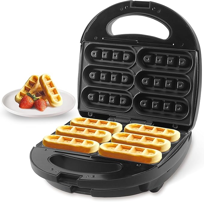 Waffle Stick Maker, Mini Waffle Maker Iron, Makes 6 Waffle Sticks, Ideal for Breakfast, Snacks, Desserts and More