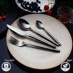 24 Piece Silverware Set For 6 Black Heavy duty 18/10 Stainless Steel Flatware Set Modern Design Knife/Fork/Spoon Mirror Polished Dishwasher Safe Cutlery Set with Gifts