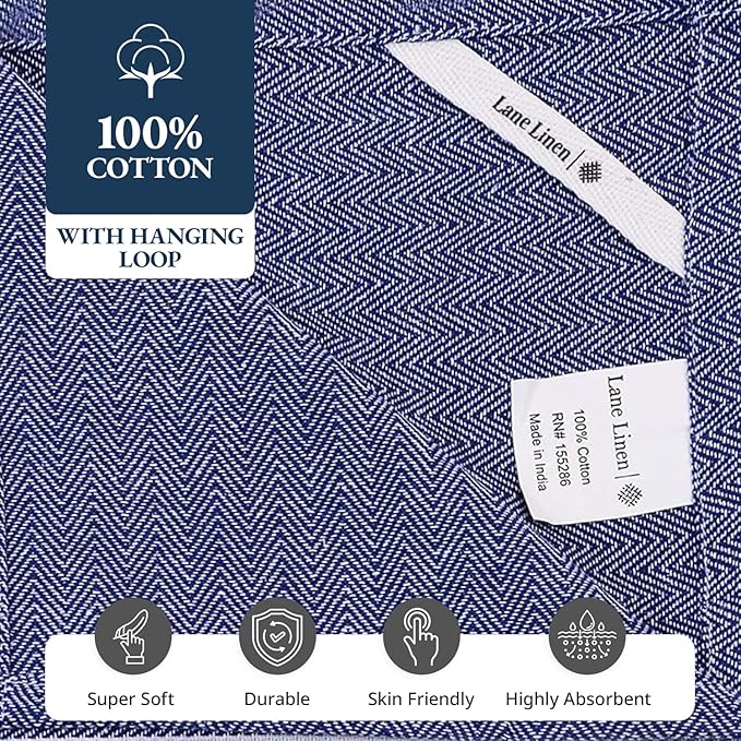 LANE LINEN Kitchen Towels Set - 100% Pure Cotton Dish Towels for Kitchen, Super Absorbent Kitchen Hand Towel, Tea Towels, Soft & Durable Dish Cloths, Pack of 12 – 14”x25”, Indigo