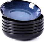 LERATIO Large Pasta Bowls,38oz Ceramic Pasta Bowls,9.0" Reactive Glaze Pasta Bowl Set of 6,Microwave & Dishwasher,Oven Safe,Wide Serving Bowls for Salad,Pasta,Fruit,Scratch Resistant-Blue