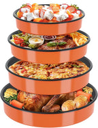 Round Roasting Pan Set Bakeware 4 Pack Baking Cake Pans Enamel Casserole Dish 9/10/12/14 Inches Chicken Roaster Oven Dishwasher Safe Christmas New Year Holiday Gift (Orange)