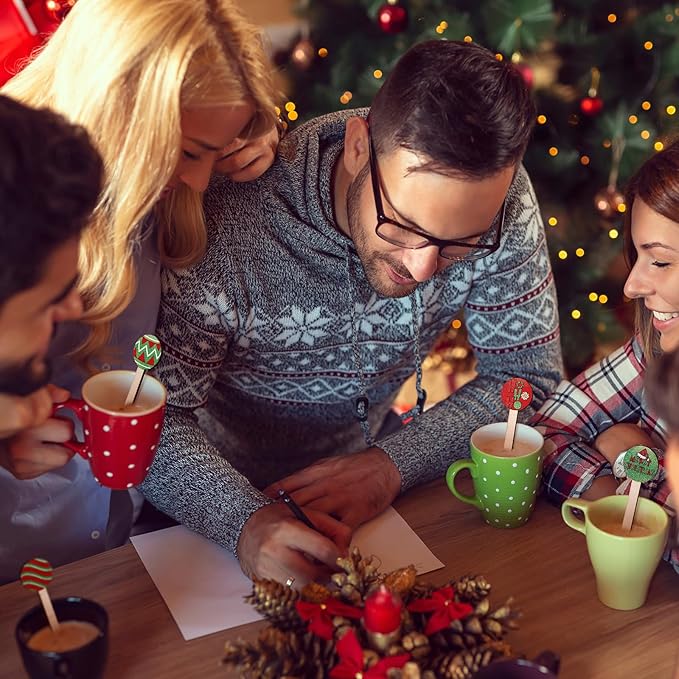 Jinei 120 Pcs Christmas Coffee Stirrers Stir Sticks Natural Wooden Stir Sticks Disposable Drink Stirrers for Stirring Hot Chocolate Milkshake Restaurant Home Office