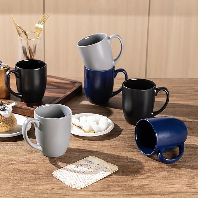 AmorArc 12oz Coffee Mugs Set of 6, Large Ceramic Coffee Mugs for Man, Woman, Dad, Mom, Modern Coffee Mugs Set with handle for Tea/Latte/Cappuccino/Milk/Cocoa. Dishwasher&Microwave Safe, Multi