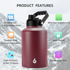 BJPKPK One Gallon(128 oz) Insulated Water Bottle, Dishwasher Safe Stainless Steel Thermos, BPA Free Jug with Ergonomic Handle & Anti-slip Bottom, Large Water Bottle, Brick Red